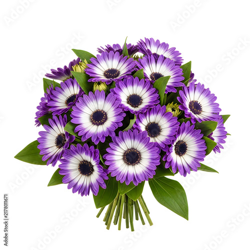 Purple and white daisy flowers bouquet arrangement
