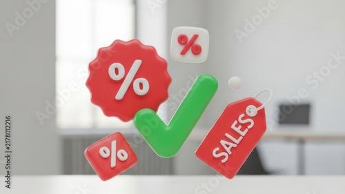 3D Sales and Discount Icons with Checkmark