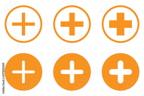 Various plus sign icon set in circle design. Vector illustration