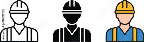 Construction worker icon set in three styles