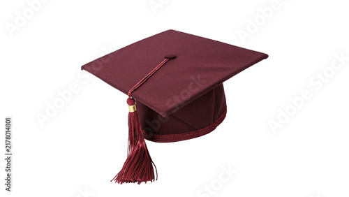 Cuadro en lienzo Academic maroon graduation cap mortarboard with elegant red tassel isolated on t
