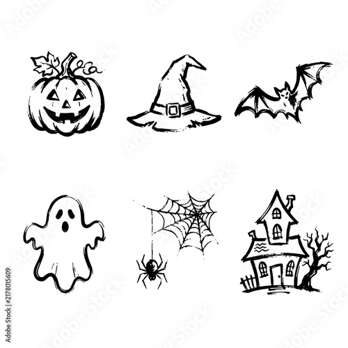 Halloween Illustration Icon Set in Brush Outline