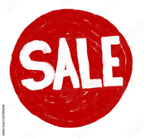 Fotografía Red Sale Circle: A bold red circle with the word SALE in white handwritten letters, signaling a promotion or discount