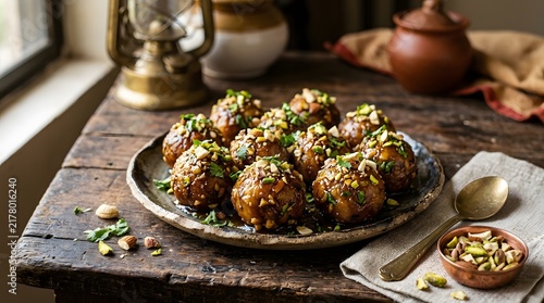 Gourmet stuffed mushrooms with herbs served on rustic wooden board for elegant appetizer display.