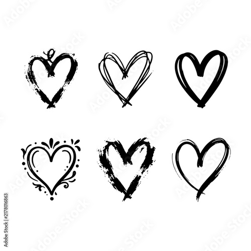 Heart illustration icon set in brush outline