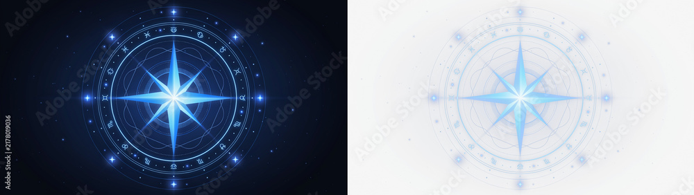 Fototapeta premium Abstract celestial compass with star and zodiac signs isolated on transparent background