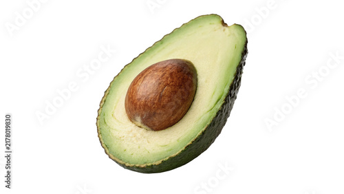 Cuadro en lienzo Fresh ripe avocado cut half with pit isolated on dark background for diet