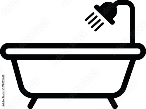 Black bathtub with showerhead outline icon transparent PNG