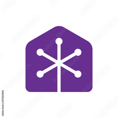 House Badge With Connected Network Nodes Logo