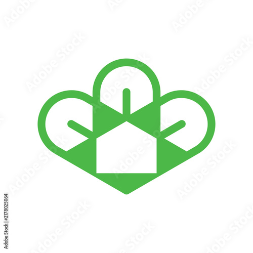 Three Leaf Loops Surrounding Simple House Logo