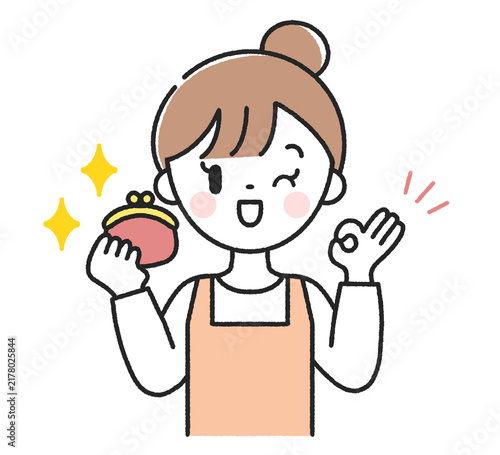 財布を持ってOKサインをする主婦
