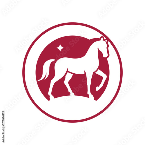 Walking Horse Inside Circular Sparkle Emblem Logo