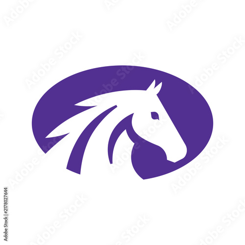 Horse Head Inside Dynamic Oval Emblem Logo