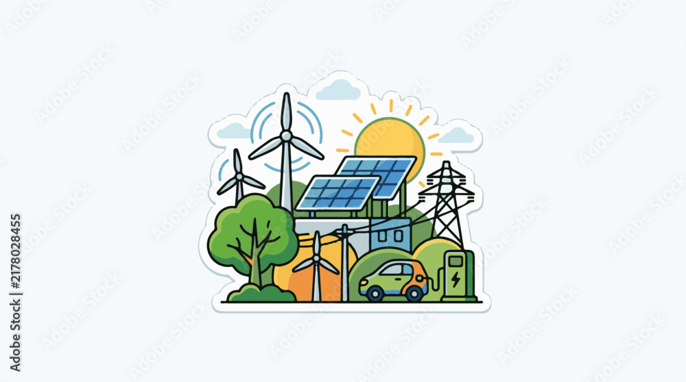 Fototapeta premium Renewable energy sources powering electric car charging station