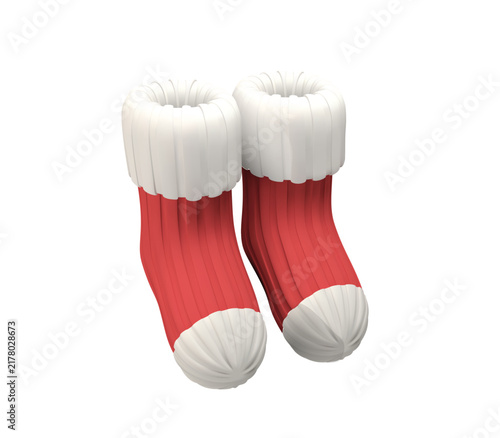 3D Christmas Socks Icon, Red Winter Socks with White Cuff Vector