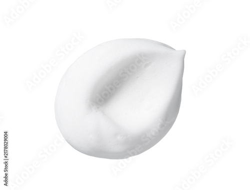 Skincare cleanser foam texture. Swatches of soap, shampoo and cleansing mousse foam on white background.