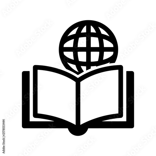 Open book silhouette icon with globe sphere symbol above it education learning knowledge
