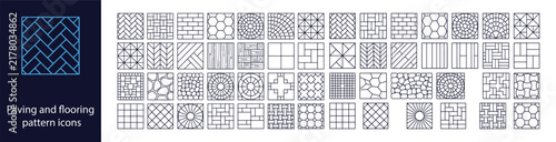 Paving and Flooring Pattern Icon Set, Tile Brick and Stone Texture Vector Top View Collection
