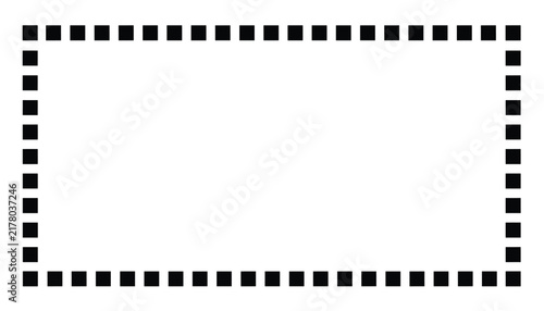 Rectangular border frame made of repeating black square dots over a clean white background for minimalist design layouts.