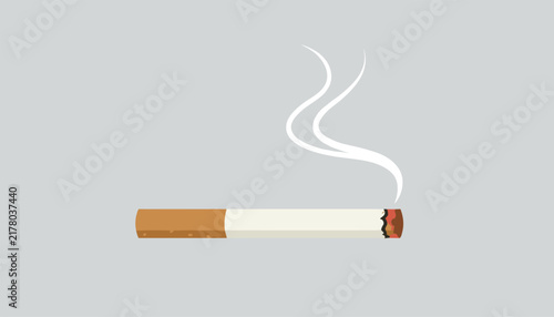Burning cigarette icon showing lit tip and wavy smoke trails against a neutral gray background for health concepts.