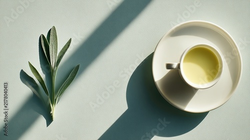 Cup Tea Sage Leaves Saucer Table Drink Herbal Liquid Cup of tea Herbal tea