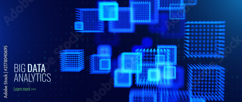 AI Big Data Storage Technology. Abstract Data Cube Background. Modern Technology Banner. Information Server. Data Science Computer Science Algorithms Vector Illustration.