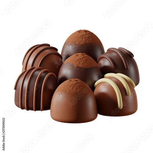 3D Cartoonish Chocolate Truffles Isolated on White Background, Delicious Gourmet Cocoa Sweets Illustration