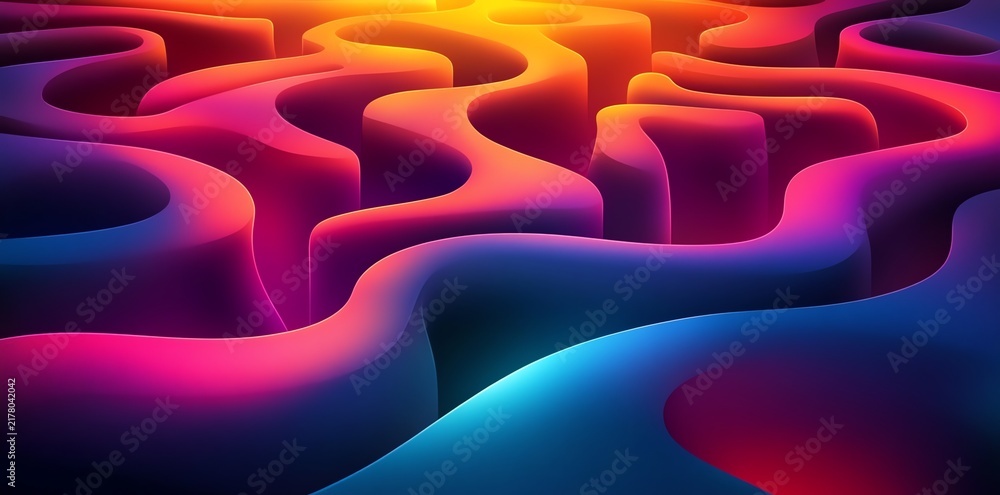 Obraz premium Abstract Colorful Maze Pattern with Vibrant Neon Shades for Digital Art and Modern Design
