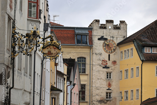 Fotografie View of the Ursulinen Town Gate in Bruneck, South Tyrol, Italy
