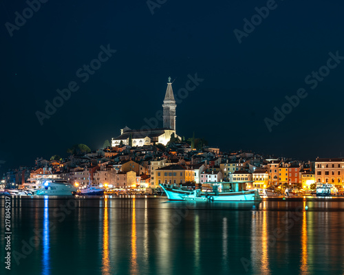 Rovinj Old Town Illuminated at Night on the Adriatic Coast, Croatia