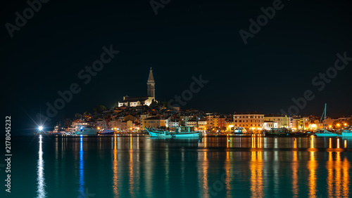 Rovinj Old Town Illuminated at Night on the Adriatic Coast, Croatia