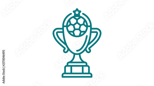 Football championship trophy with star and soccer ball.