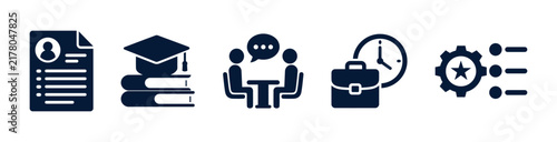 Business Education Career Icon Set, Profile Document Meeting and Workflow Vector Collection