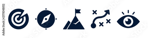 Business Goal and Strategy Icon Set, Planning Direction Vision and Achievement Vector Collection