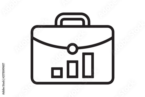 Briefcase outline icon featuring business growth bar charts for corporate success and finance