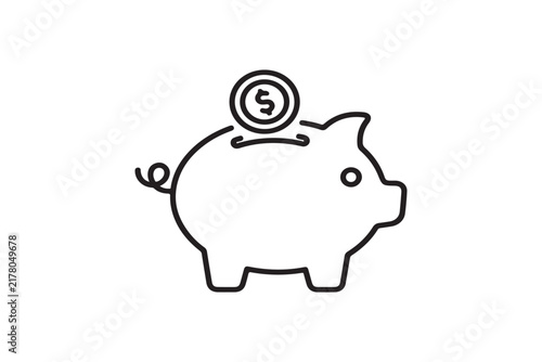 Piggy bank icon with a coin inserted into the slot representing savings and financial management