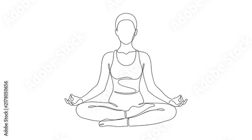 One line drawing of woman in lotus meditation pose