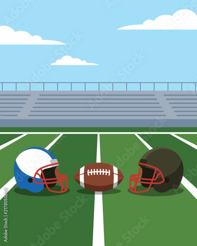 American Football Match Helmets Stadium Vector Illustration