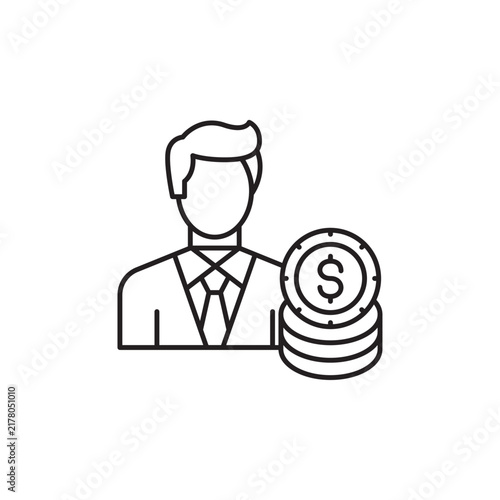 Businessman with dollar coin stack for employee salary wage payment monthly income