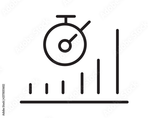 Stopwatch icon above a growing bar chart representing speed and progress with stopwatch