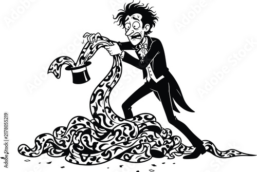 Magician Untangling Long Ribbon Ribbon