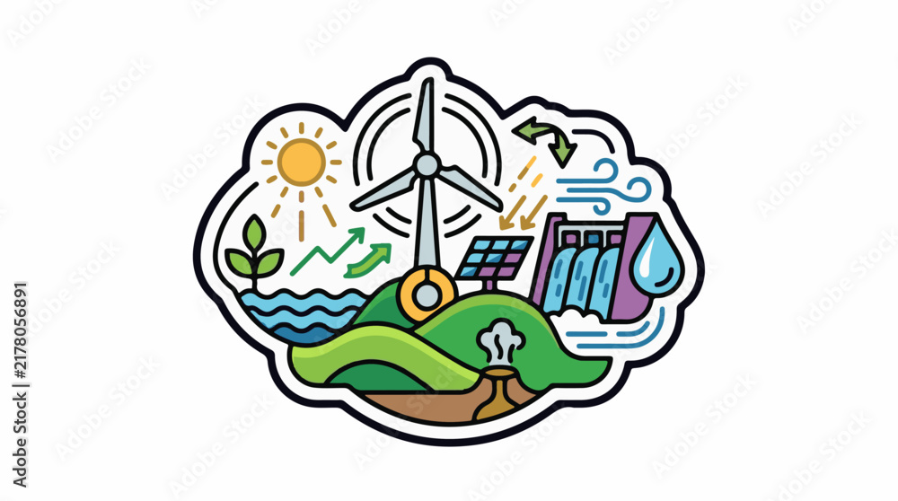 Naklejka premium Renewable energy sources and natural elements illustration