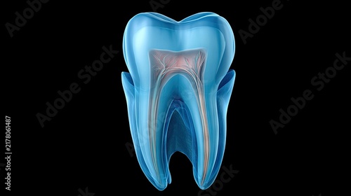 3D Render of a Human Tooth Anatomy Highlighting Structure and Characteristics for Educational or Medical Use