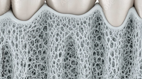 High-Resolution Macro View of Tooth Enamel Structure Displaying Intricate Pores and Organic Composition Patterns