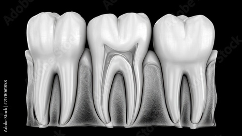 Detailed 3D Rendering of Human Teeth Structure with Shaded Anatomy Insights and Realistic Textures