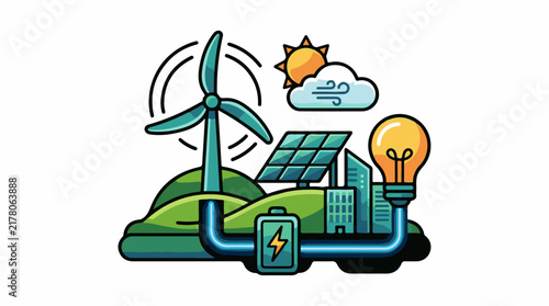Sustainable energy sources power a bright future and city