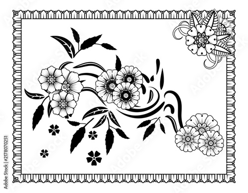 Ethnic Indian floral design for mehndi henna drawing, tattoo decoration, and ornament art 