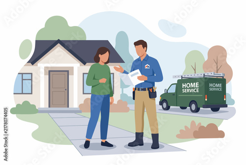 HVAC Technician Consulting Homeowner for Residential Service Inspection