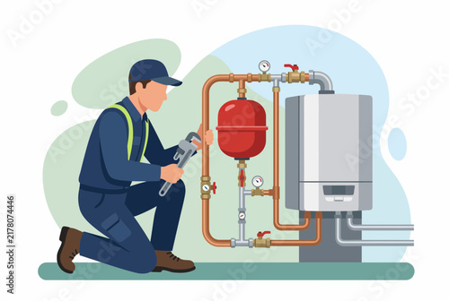 Professional HVAC Technician Inspecting Residential Boiler System