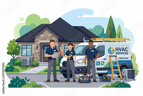 HVAC Technicians with Service Van for Residential System Inspection